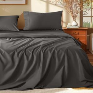 Shilucheng 100% Egyptian Cotton King Size Sheets Set - 1000 Thread CountLuxury Cotton Bed SheetsBreathable & Cooling Bedding and Pillow Cases, 16 Inch Deep Pocket - 4 Piece (Dark Grey, King)