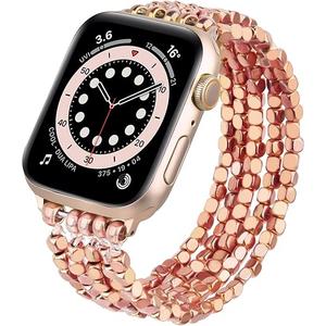 MOFREE Bracelet Compatible with Apple Watch Bracelet Band 41mm/40mm/38mm/42mm/44mm/45mm Series 9 8 7 6 SE 5 Women Fashion Handmade Elastic Stretch Beaded Strap for iWatch Series 4/3/2/1 (Rose)