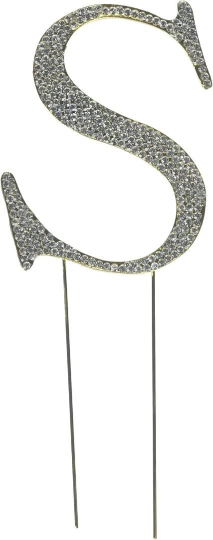 Collection Crystal Rhinestone Wedding Cake Topper, Large, Letter S, Gold