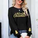 Christmas Sweatshirt Women Christmas Light Sweatshirts Merry And Bright Xmas Long Sleeve Shirts Crewneck Pullover Tops (Black, S)