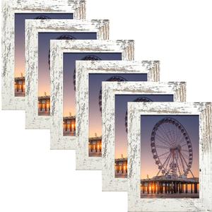 BESCRCL 4x6 Picture Frame with Real Glass Set of 6, Distressed White Wooden Frame 4 x 6 for Wall or Tabletop