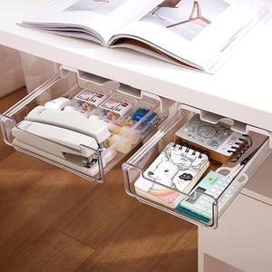 2 Pack Under Desk Storage Drawers Slide Out-Drill-On or Self-Adhesive,Large&Medium Drawer Under Desk Organizer Under Table Drawer for Home Office School Organization and Storage