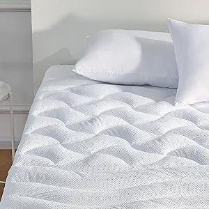 SLEEP ZONE King Size Cooling Mattress Topper, Premium Zoned Cool Mattress Pad Cover, Padded Mattress Protector Breathable Washable, Deep Pocket 8-21" (White, King)