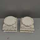 2 Pcs Pedestal Stand for Decoration Display Distressed Vintage Column Stand White Embossed Plant Candle Pedestal Small Classic Plinth Base for Party Wedding Home Decorative Table Centerpiece
