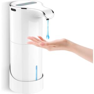 Automatic Soap Dispenser Rechargeable Touchless, 15.37oz Electric Liquid Hand Sanitizer Pump with 5 Adjustable Soap Volume for Kitchen Bathroom Wall No Drilling (White)