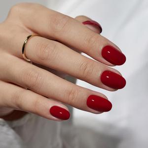 BTArtbox Press On Nails Short - Red Press on Nails Short Oval Nails Fall Fake Nail with Nail Glue, Fit Perfectly, Reusable Glue On Nails in 16 Sizes, Cardinal