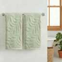 Artoid Mode 2 Pcs Light Green 3D Leaves Jacquard Hand Towels for Bathroom, 100% Cotton Soft Absorbent Bathroom Decor Towels, 13.7 x 29.5 Inch