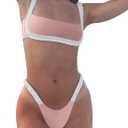 WODECASA Women's Colorblock Bikini Set Square Neck High Cut Cheeky Sexy Two Piece Swimsuit Bathing Suit (Pink, M)