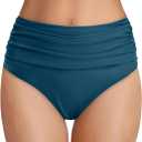 Tempt Me Women's Green High Waisted Bikini Bottom Tummy Control Ruched Bathing Suit Swim Bottom L