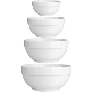 DOWAN Serving Bowls, 64/42/22/12 Oz Serving Dishes for Entertaining, Soft White Porcelain Nesting Bowls Set, Microwave & Dishwasher Safe, Versatile Prep Bowls for Fruit Salad Pasta Dessert Cereal (4.5''/6''/7''/8'')
