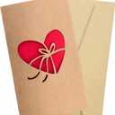 Mothers Day Card for Mom, Birthday Card for Women, Sister, Friend, Girlfriend, Romantic Anniversary Card for Husband, Wife, Heart-Shaped Bow Laser Cut Wedding Anniversary Card with Red Page and Envelope 3 Pieces