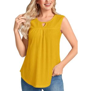 SUNNEGOO Womens Summer Tank Tops Sleeveless Dressy Casual Shirts Loose Fit Tunic Business Work Blouses Basic Trendy Outfits (Yellow, S)