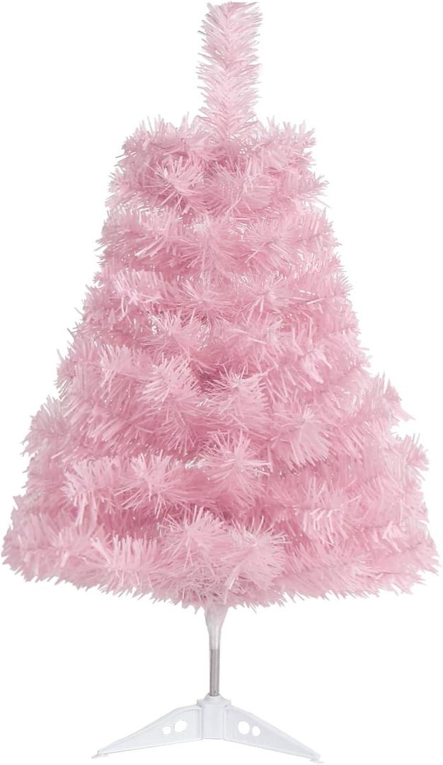 CCINEE 2Ft Artificial Christmas Tree, Pink Mini Tabletop Hinged Christmas Tree with Plastic Stand 80 Branch Tips for Xmas Party Supplies Home Indoor Decoration