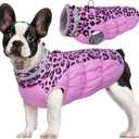 FUAMEY Dog Coat for Small Dogs,Waterproof Dog Winter Jacket with Harness Built in Puppy Cold Weather Coats Reflective Pet Vest with Zipper Warm Fleece Dogs Snowsuit Windproof Pink Leopard S