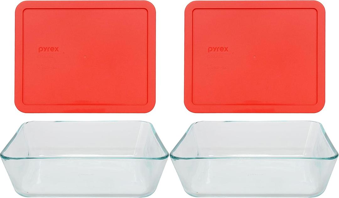 Pyrex Stor+rect/Cvr Size 11 Cu Pyrx Storage+rectangle/Cover 11 Cup (11 cup Containers (Pack of 2), Red)