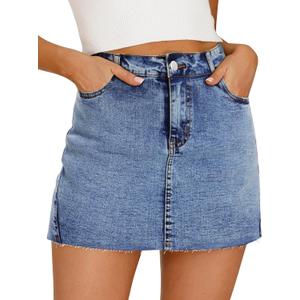 Denim Skort for Women Denim Mini Skirt Casual High Waist Stretch Jean Skirt with Pockets (S)