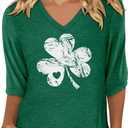 KISSMODA Women's Casual 3/4 Sleeve T-Shirts 2026 V-Neck Tunic Tops Cute Tees Blouses Loose Fit Business Work Tee Top Large