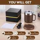 Gifts for Women Men, HottKiiper Heated Coffee Mug Up to 149F, Ideal Gifts for Christmas, Birthday, Mother's Day, Father's Day or Any Occasion (Wood,12oz)