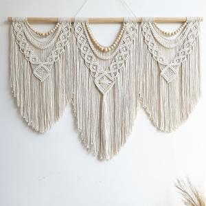 Guzhiou Large Macrame Wall Hanging - Boho Tapestry Macrame Wall Decor Art- Chic Bohemian Handmade Woven Tapestry Home Decoration for Bedroom Living Room Apartment Wedding Party - 43"x32" (Wood bead)