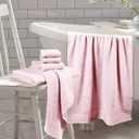 GLAMBURG 100% Cotton Ultra Soft 6 Pack Towel Set, Contains 2 Bath Towels 28x55 Inches, 2 Hand Towels 16x24 Inches & 2 Wash Coths 12x12 Inches, Compact Absorbent Lightweight & Quickdry - Pink