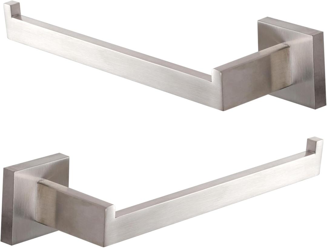 LANC Bathroom Hand Towel Holder 2 Pack Left and Right Side Brushed Nickel Hand Towel Bar 2 Pack 10 Inche Square Towel Ring for Kitchen Cabinet Wall Mount Towel Rack Hanger,A8806BN-LRP2