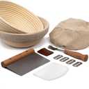 Kook Banneton Bread Proofing Basket 9 Inch - Complete 12 Piece Sourdough Basket Kit with Liners and Scrapers - Natural Rattan for Artisan Bread Making - Set of 2 Round