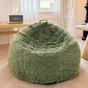 XeGe Faux Fur Comfy Bean Bag Cover(No Filler), Fluffy Stuffed Animal Storage Bean Bag Chair Cover for Bedroom Home Decor, Furry Fuzzy Bean Bag Cover for Adults Teens Kids Girls, Anti-Slip, Sage Green (Large(38"x38"x40"))