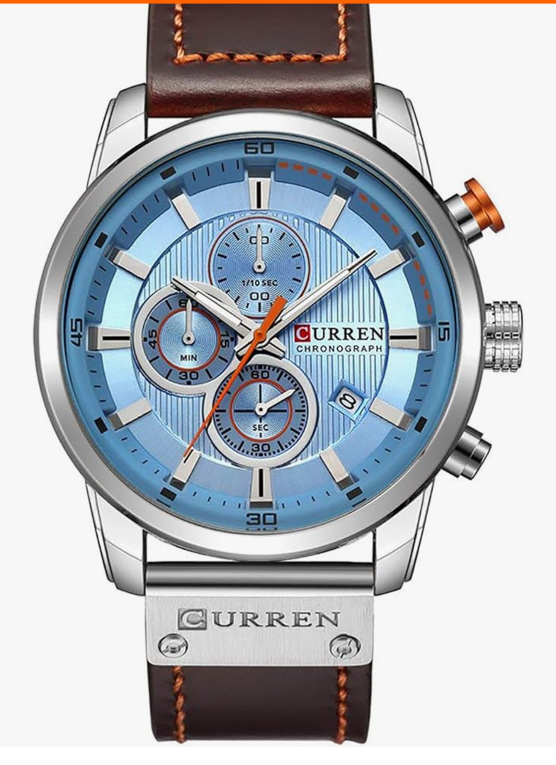 MASTOP Men Chronograph Sport Watches Brown Leather Strap Quartz Watch Business Casual Wrist Watch for Men