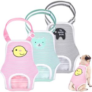 Nuanchu 3 Pcs Female Dog Diaper Sanitary Panties with Adjustable Suspender, Washable Reusable Doggie Diapers for Small Medium Large Dog in Heat Period Menstrual Pet Cats Ducks(Animal Pattern,M)