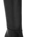 Coutgo Women's Chunky Heeled Knee High Boots Classic Leather Square Toe Zippered Tall Boot, Black, Size 7