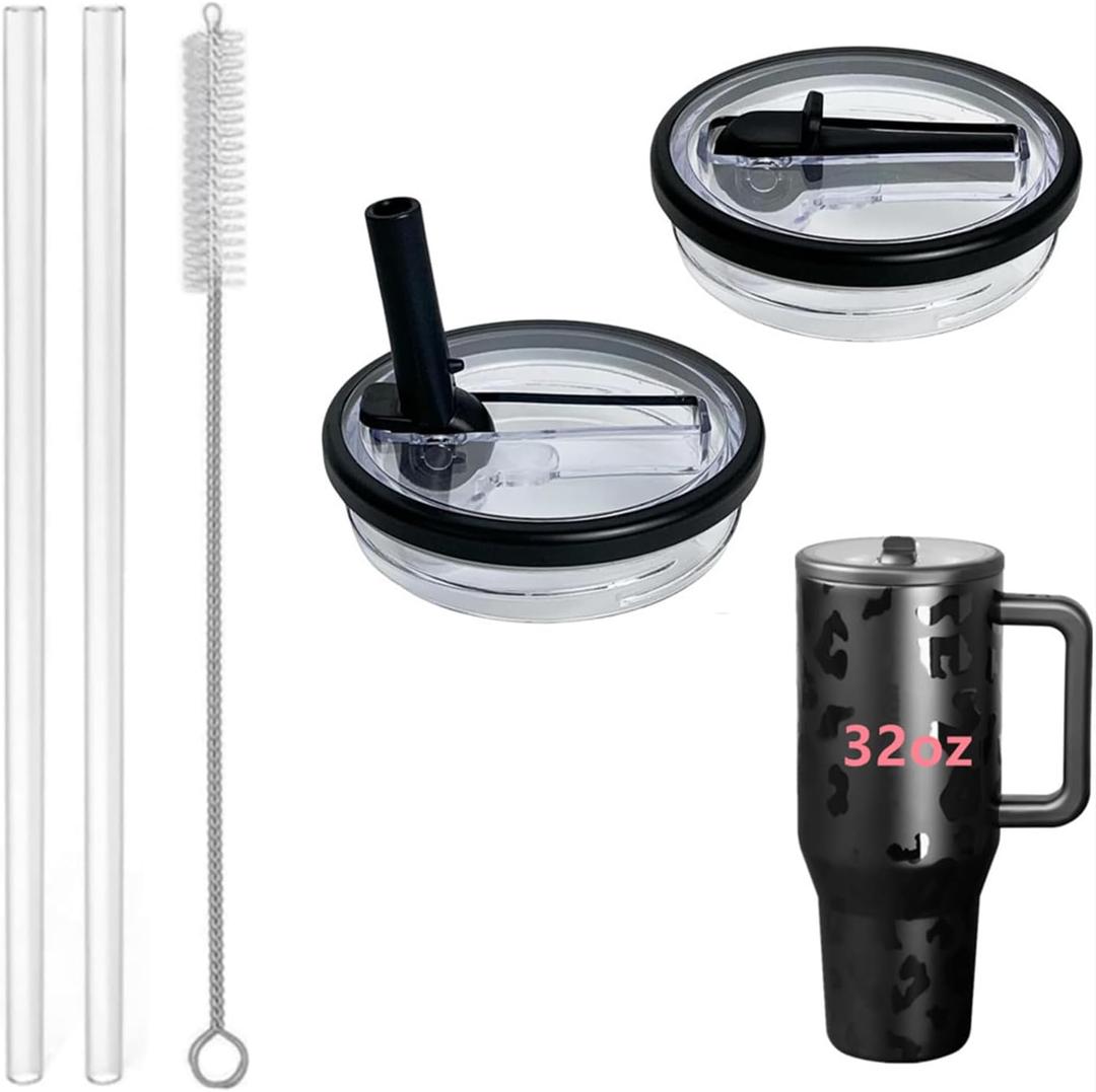 32 oz Tumbler Flip Straw Lid Replacement Fit for HydroJug Traveler Only,2 Pack Leak Proof for HydroJug Lid Replacement Spill Proof Reusable Tumbler Cover Compatible with 32oz Cup Accessories (Black)