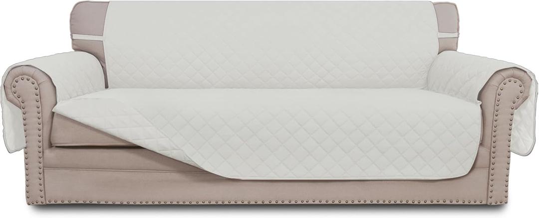 Easy-Going Reversible Couch Cover for 3 Cushion Couch Sofa Cover for Dogs Water Resistant Furniture Protector Cover with Foam Sticks Elastic Straps for Pet Cat (Sofa, Ivory/Ivory)