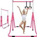 Gymnastics Bar for Kids, Adjustable Height Gymnastic Horizontal Bars, Folding Gymnastic Junior Training Monkey Bars Equipment for Home Indoor/Outdoor Using, Pink