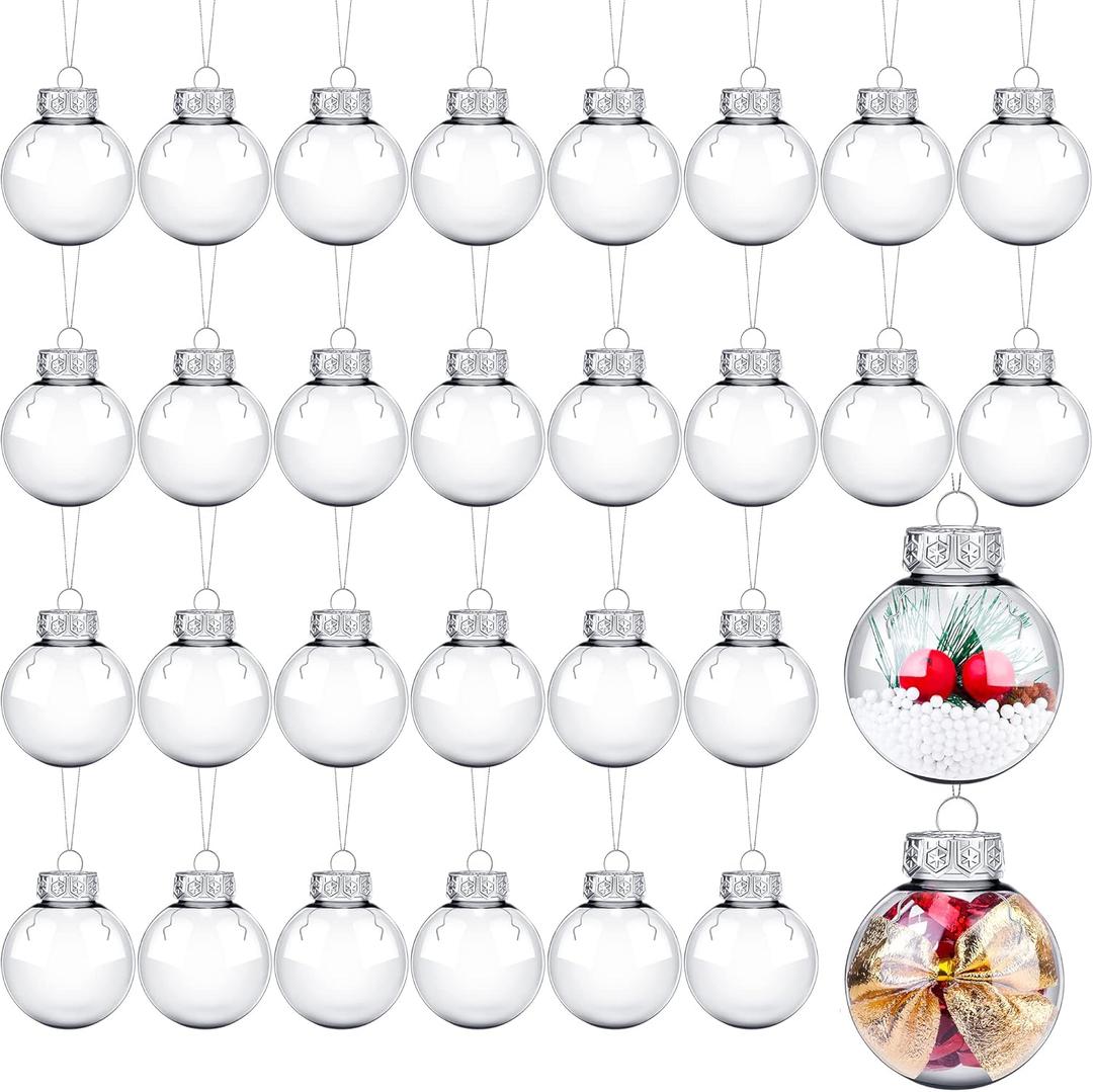 30 Pack Clear Plastic Christmas Ornaments Balls 2.36 Inch Fillable Ornament Ball Christmas Bulbs Xmas Hanging Ornaments for DIY Craft Projects Christmas Wedding Party Home Decor