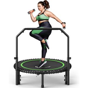 BCAN BT2 40" Rebounder Trampoline for Adults, Indoor, 450lbs,Bungees Rebounder for Adults, Adjustable Handlebar, Quiet Mini Exercise Trampoline for Indoor Workout, Low-Impact|FED Fitness Green
