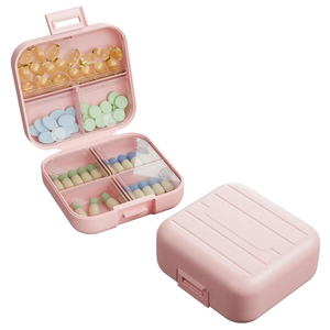 Small Travel Pill Box, Double Layer 7Compartments Pill Organizer, 3.1" x 3.1" x 1.4" Portable Weekly Pill Case Container for Pocket, 7 Day Compact Medicine Holder for Vitamins, Fish Oils Pink