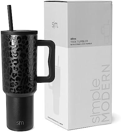 Simple Modern 40 oz Trek Tumbler with Handle and Straw Lid | Cup Holder Friendly Insulated Stainless Steel Travel Mug | Midnight Black