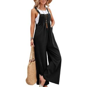 Zontroldy Bib Overalls Women Cotton Loose Summer Wide Leg Pants Jumpsuit Rompers for Women (Large, Black)