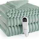 Bedsure Electric Blanket Twin - Thick Striped Flannel Electric Blanket, Heating with 10 Time Settings, 6 Heat Settings, and 8-Hour Timer Auto Shut Off, Gifts for Grandma (62x84 inches, Green) (11 - Emerald Green)