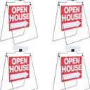 Open House Signs for Real Estate, A-Frame Yard Sign with 4 Pack 32'' x 28'' Corrugated Plastic, Durable Outdoor Real Estate Sign Holder for Sidewalk, Foldable House for Sale Sign by Owner