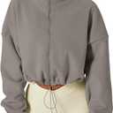 QINSEN Women's Full Zip Fleece Short Jacket Warm Winter Long Sleeve Stand Collar Sherpa Crop Coat,S