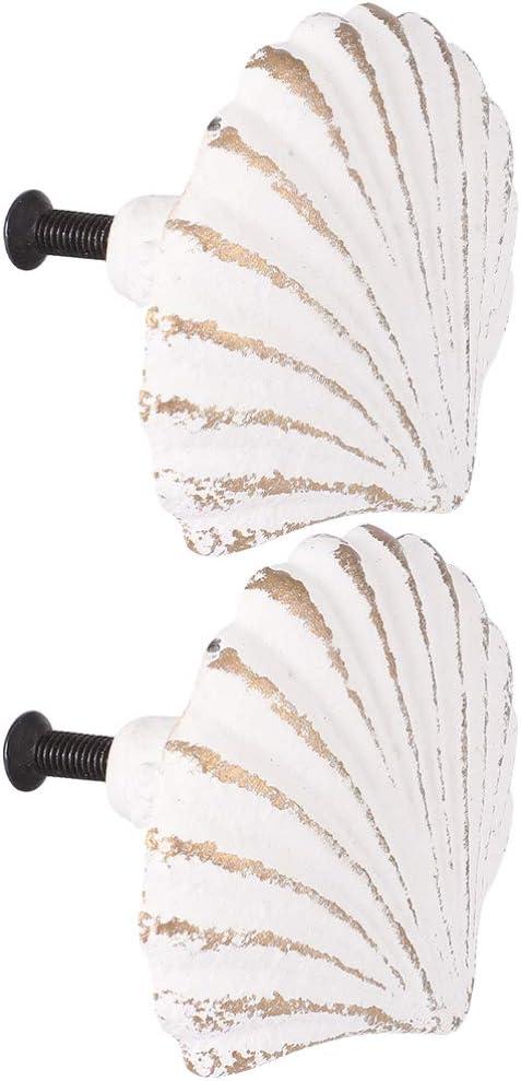 WINOMO Knobs and Pulls 2Pcs Seashell Knobs Nautical Door Handle, Ocean Cabinet Drawer Cupboard Pull for Kitchen Furniture Cabinet Wardrobe Cupboard Ceramic Cabinet Knobs
