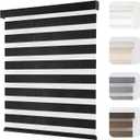 Joydeco Cordless Zebra Blinds for Windows, Dual Layer Light Control Window Blinds with Light-Proof Aluminum Cover, Free-Stop Roller Shades for Home & Office (Black,49" W x 75" H)