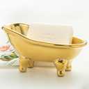 5.6" Ceramic Mini Bathtub Soap Dish Decortative Clawfoot Bathroom Soap Dish (Golden)