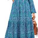 PRETTYGARDEN Women's Spring Dresses 2026 Long Sleeve Flowy Casual Floral Maxi Dress Crew Neck Smocked Tiered Long Dress (XX-Large, Floral Purple Green)