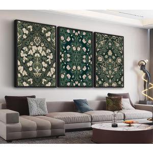 Large Framed Floral Wall Art, William Morris Pattern Wall Pictures 24"x36"x3 Dark Green Abstract Painting Prints Modern Botanical Canvas Artwork for Living Room Bedroom Home Office Kitchen Decor