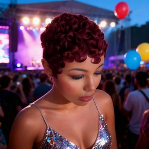 Red Pixie Cut Wigs for Black Women,Short Curly Human Hair Wig Layered Pixie Wig With Bangs,Natural Looking Glueless Pixie Wig for Daily Use Wear and Go (#99j, 6 inch)