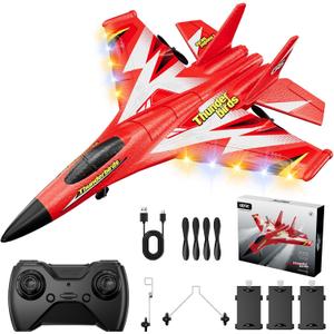 Foam RC Plane Toys with 3 Batteries, Remote Control Airplane RC Jet Helicopter Drone Plane for Kids Adults, Easy to Fly RC Fighter, Remote Control Aircraft with Automatic Balance Gyro for Adult Kids