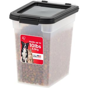 IRIS USA Dog Food Storage Container, 10 Pound, Airtight Seal and Buckle, Easy 1 Hand Opening Hinged Lid, Versatile, Space Saving Compact Size, Pearl/Black