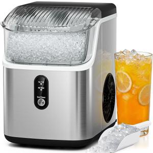 Antarctic Star Nugget Ice Makers Countertop with Handle, 35lbs/Day, Portable Sonic Ice Machine with Auto-Cleaning, Basket and Scoop for Home/Kitchen/Office/Camping(Stainless Steel Silver)